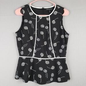 Banana Republic Size 4 Sleeveless Peplum Blouse Black White Floral Office Casual